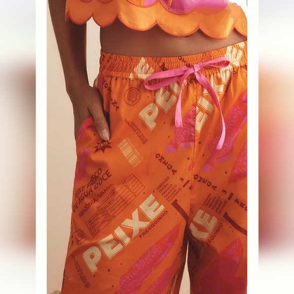 FARM RIO x Anthropologie Print Scallop-hem Wide Leg Pants In Fresh Fish NWT L - Picture 6 of 14